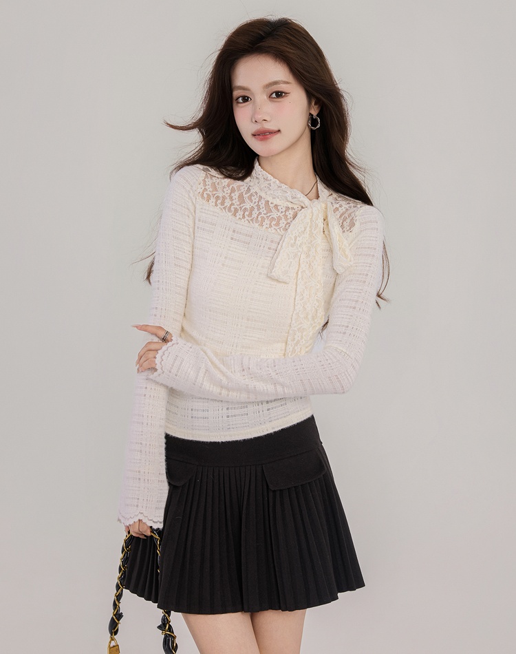 Printing hollow tops lace bottoming shirt for women
