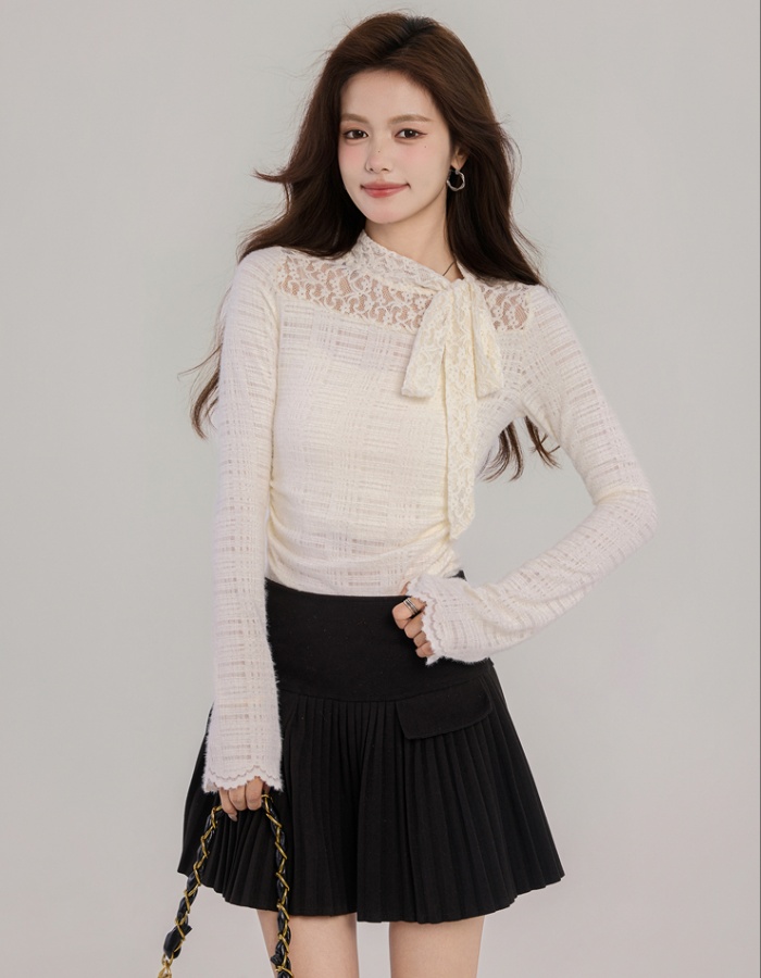 Printing hollow tops lace bottoming shirt for women