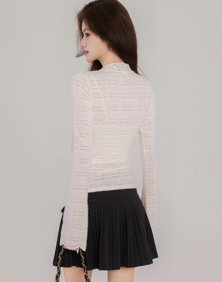 Printing hollow tops lace bottoming shirt for women