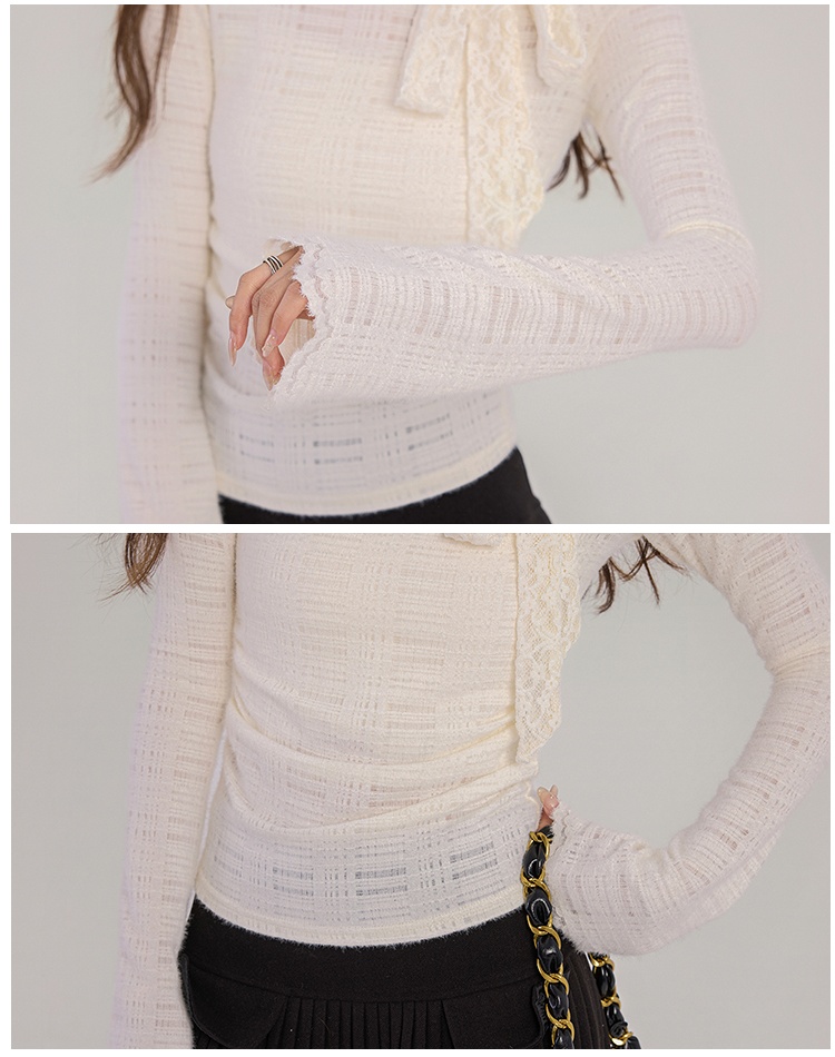 Printing hollow tops lace bottoming shirt for women
