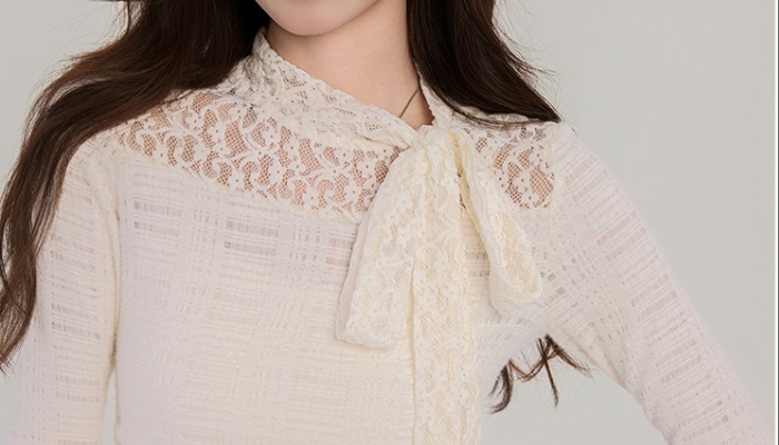 Printing hollow tops lace bottoming shirt for women