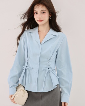 Blue frenum slim shirt long sleeve temperament tops for women