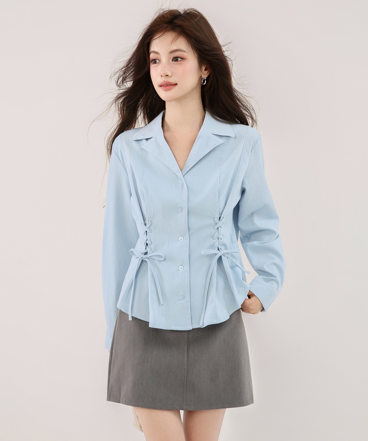 Blue frenum slim shirt long sleeve temperament tops for women