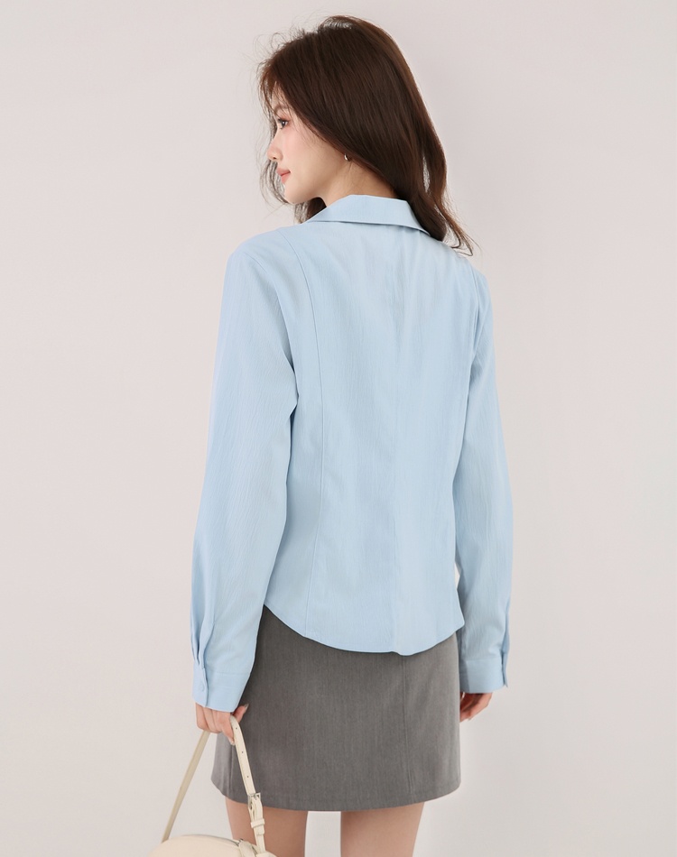 Blue frenum slim shirt long sleeve temperament tops for women