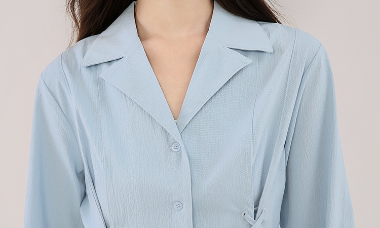 Blue frenum slim shirt long sleeve temperament tops for women