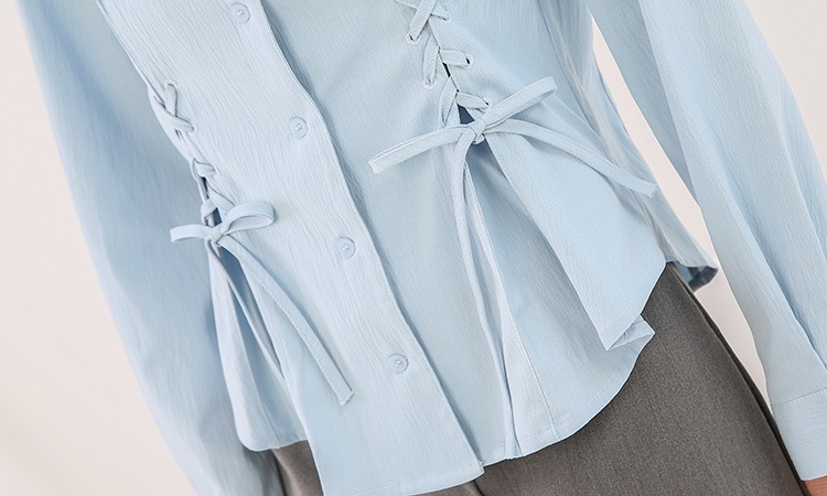 Blue frenum slim shirt long sleeve temperament tops for women