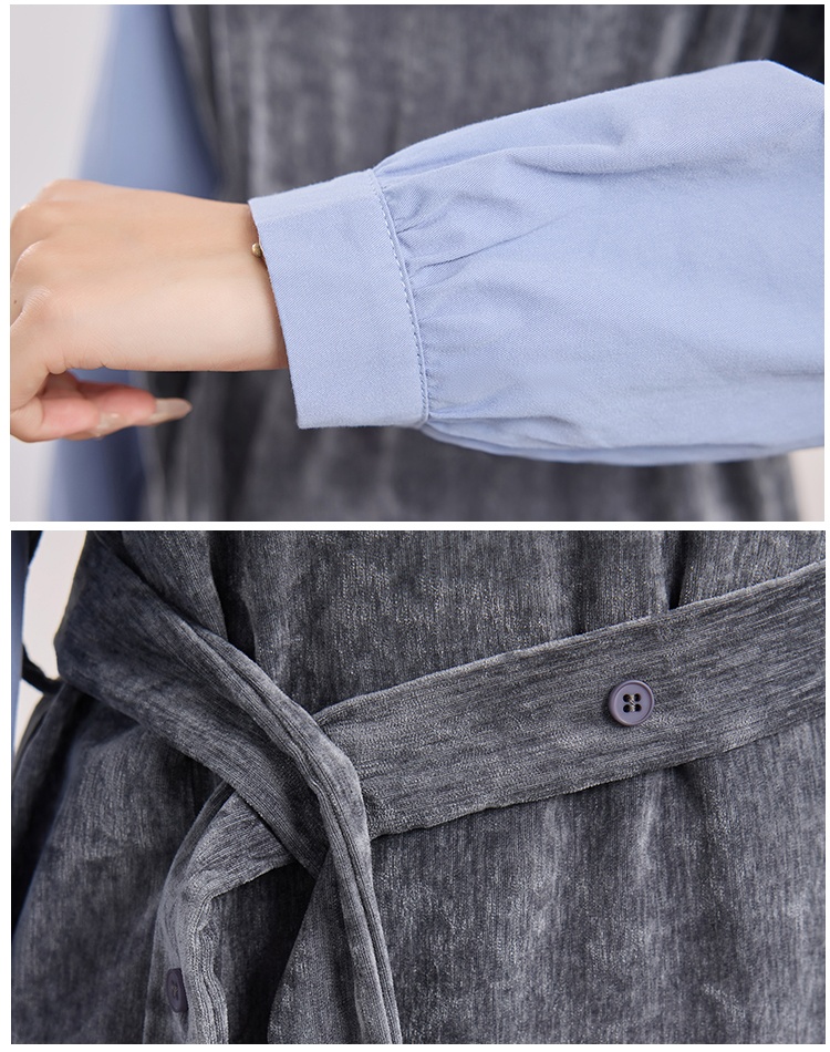Pseudo-two autumn tops niche pinched waist shirt
