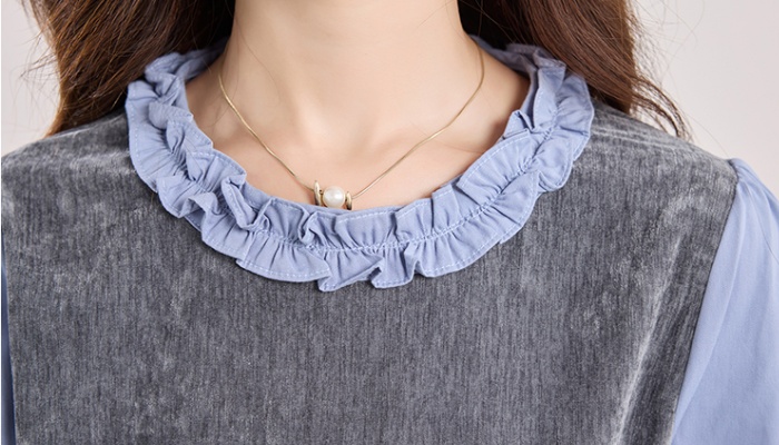 Pseudo-two autumn tops niche pinched waist shirt