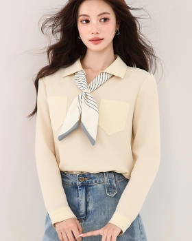 Autumn apricot tops long sleeve V-neck shirt