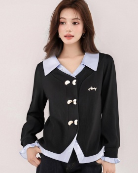 Autumn loose coat mixed colors long sleeve tops