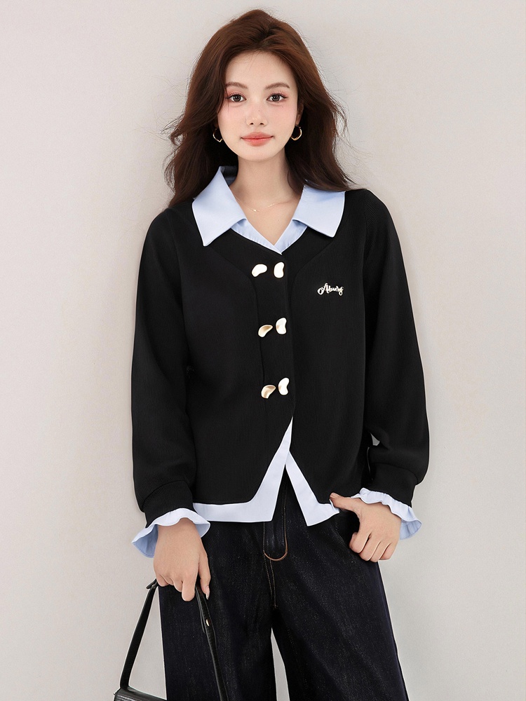 Autumn loose coat mixed colors long sleeve tops