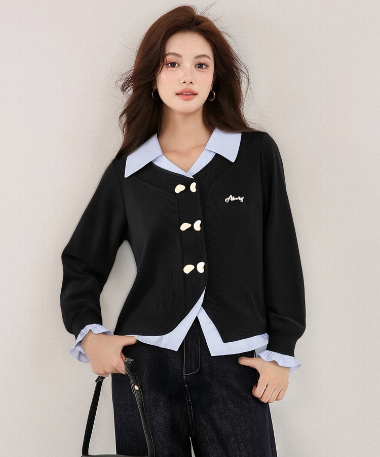Autumn loose coat mixed colors long sleeve tops