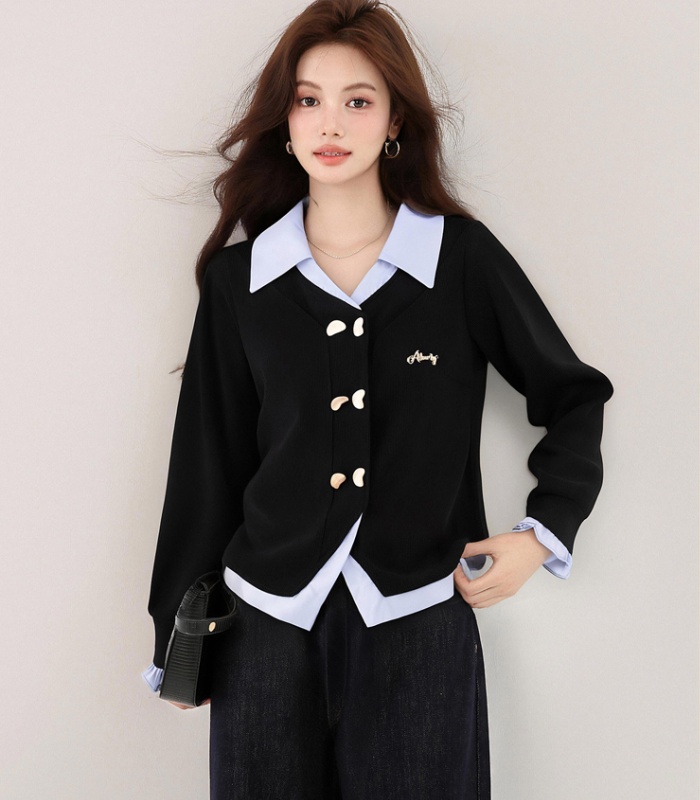 Autumn loose coat mixed colors long sleeve tops