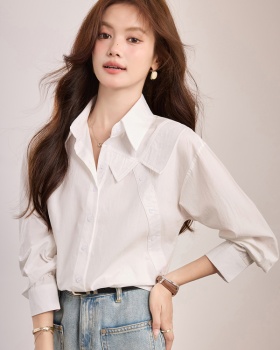 Casual white pure cotton tops lapel France style shirt