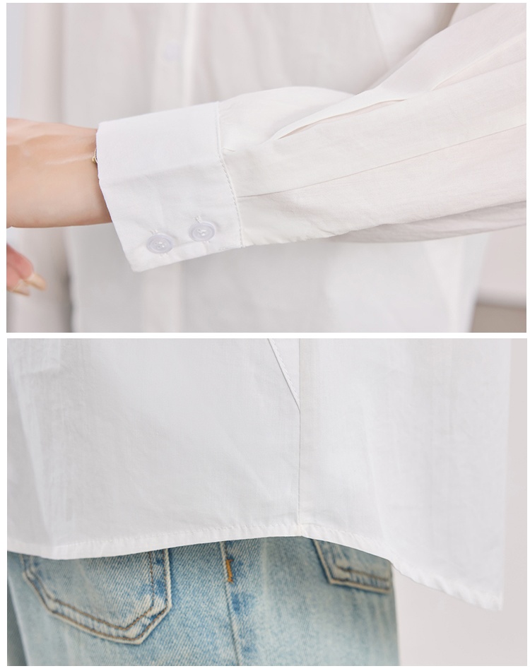 Casual white pure cotton tops lapel France style shirt