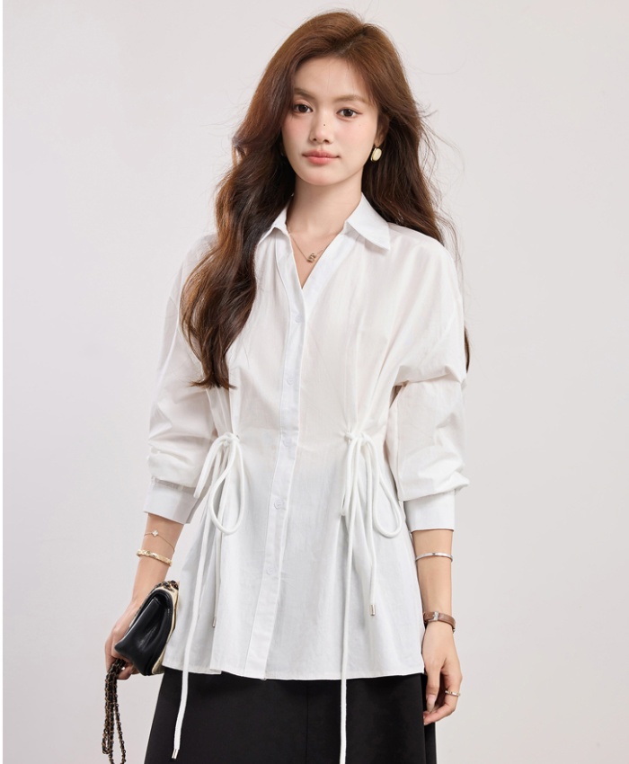 Fashion autumn shirt white puff sleeve tops for women