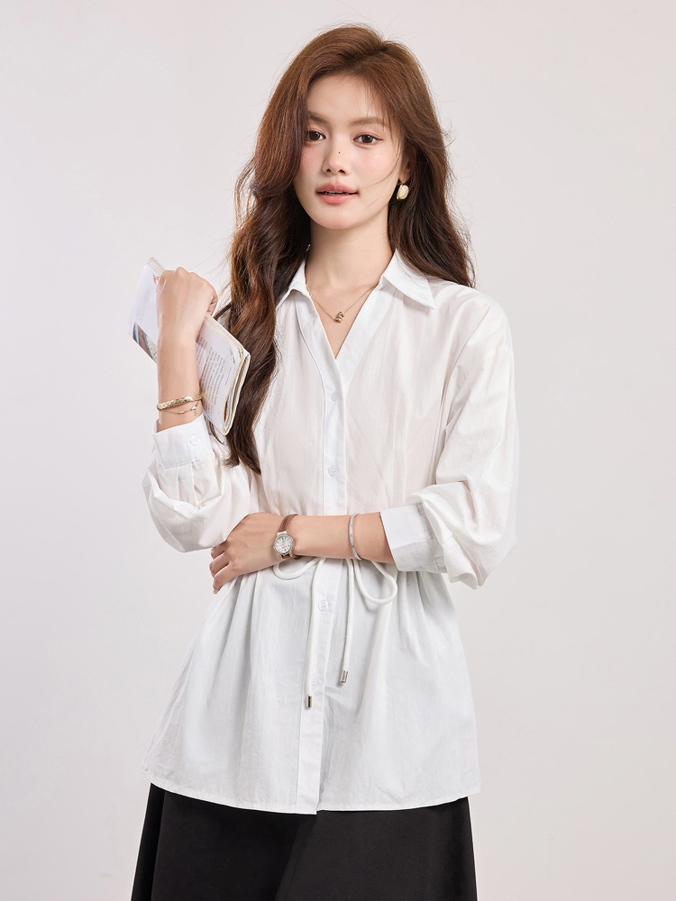 Fashion autumn shirt white puff sleeve tops for women