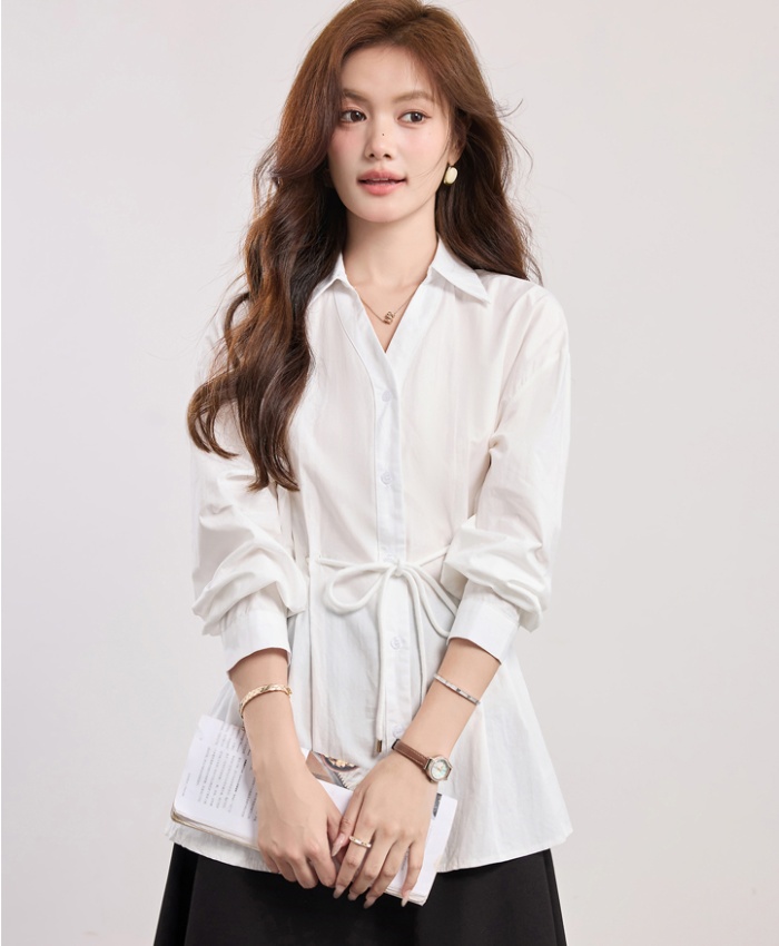 Fashion autumn shirt white puff sleeve tops for women