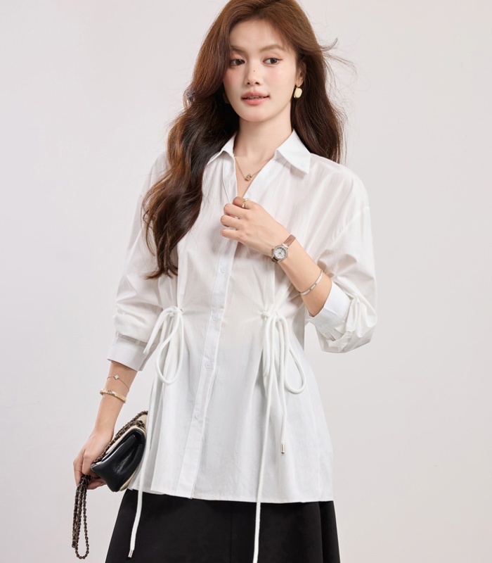 Fashion autumn shirt white puff sleeve tops for women