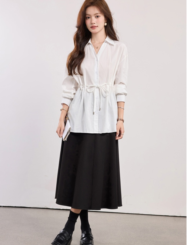 Fashion autumn shirt white puff sleeve tops for women