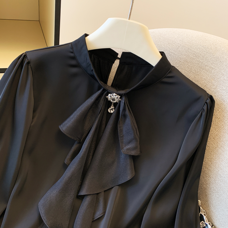 Temperament show young tops satin shirt for women