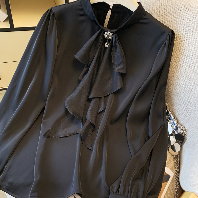 Temperament show young tops satin shirt for women