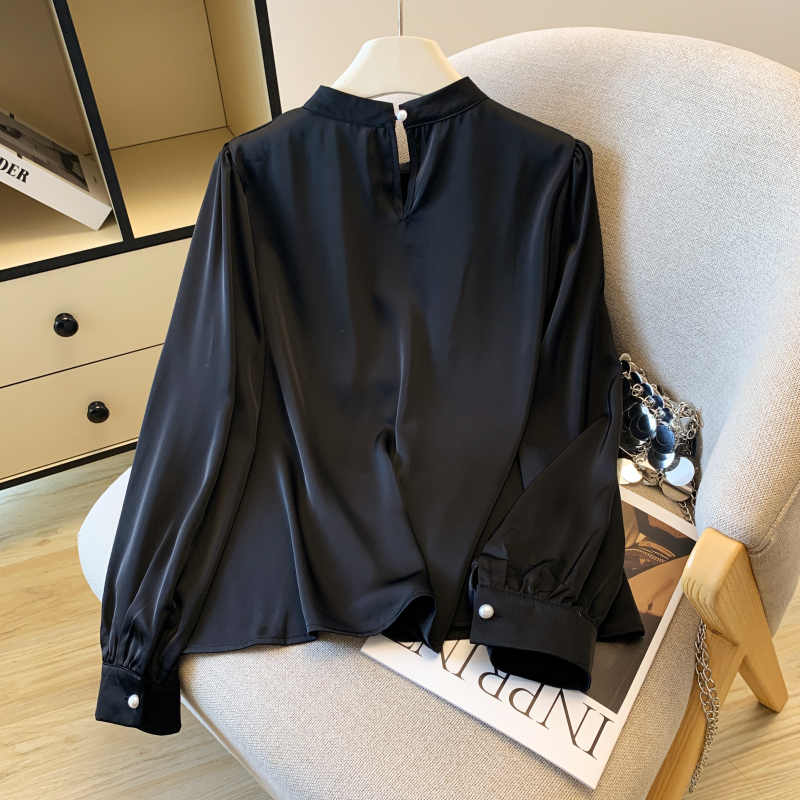 Temperament show young tops satin shirt for women