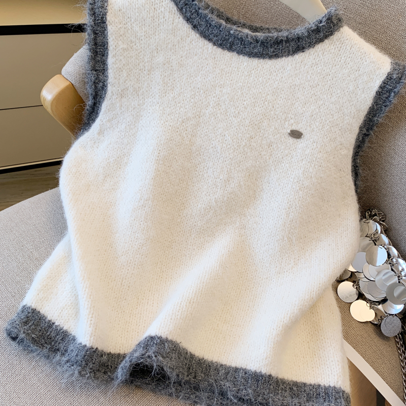 Mixed colors all-match waistcoat knitted sleeveless tops