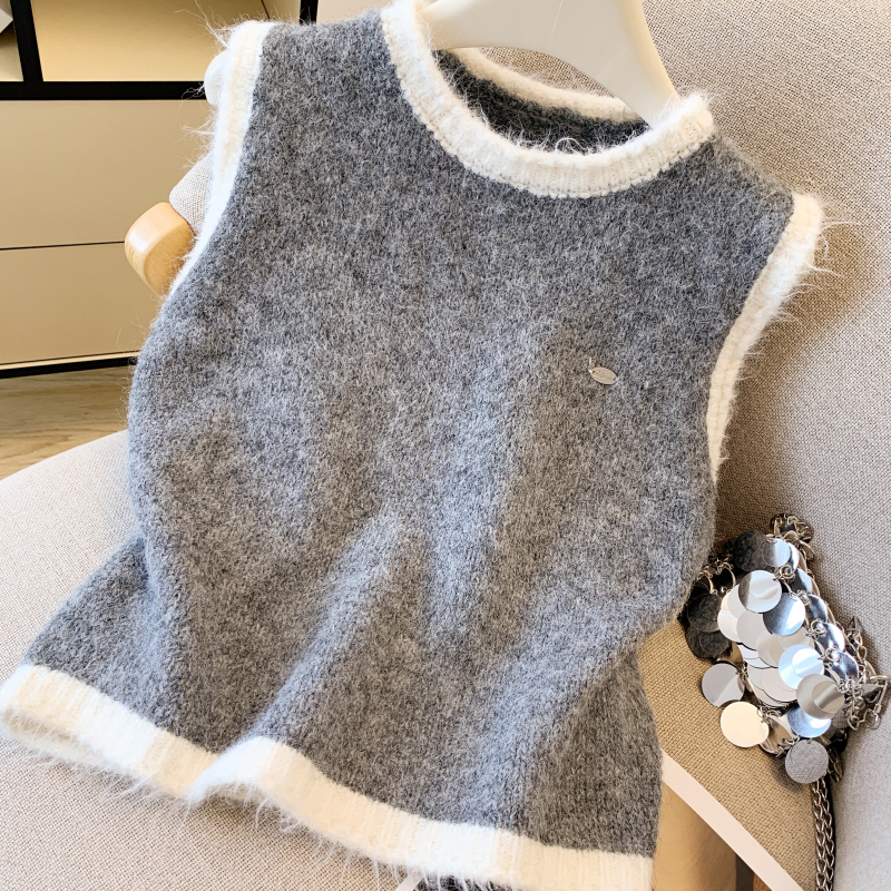 Mixed colors all-match waistcoat knitted sleeveless tops