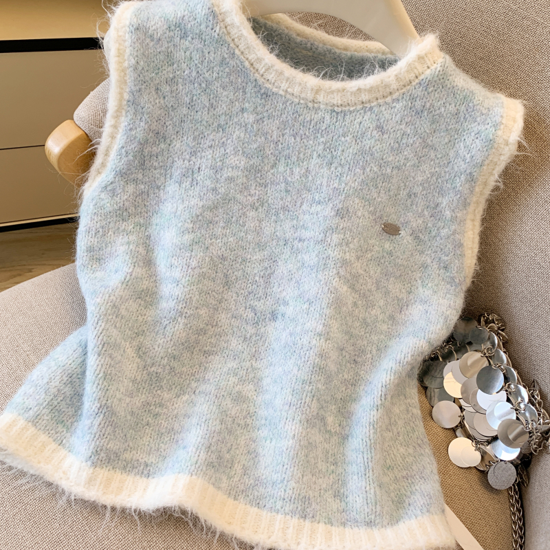 Mixed colors all-match waistcoat knitted sleeveless tops