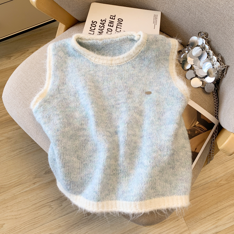 Mixed colors all-match waistcoat knitted sleeveless tops