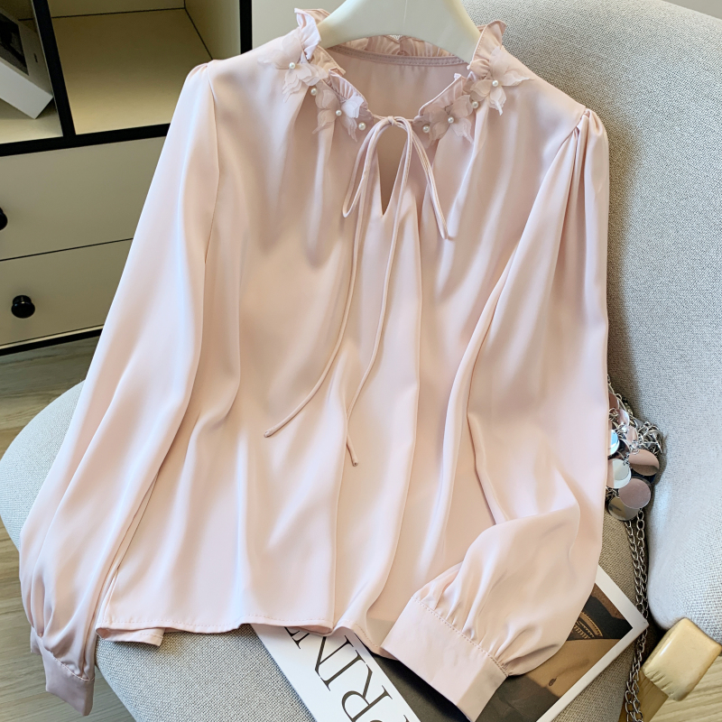 Tender wood ear tops long sleeve France style shirt for women