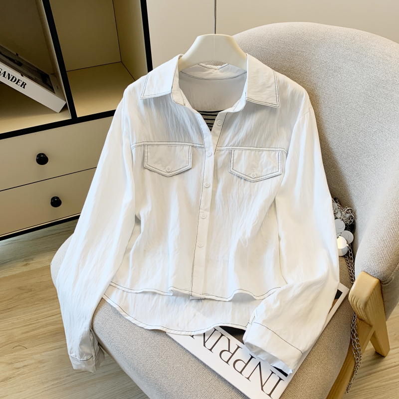 Stripe long sleeve shirt autumn knitted tops 2pcs set for women
