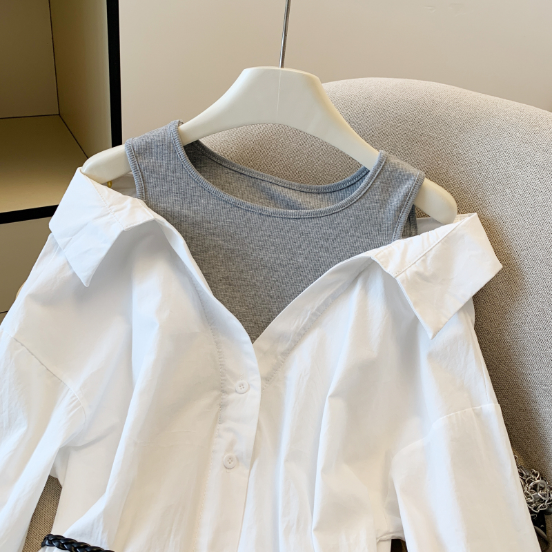 Autumn strapless shirt pinched waist France style tops