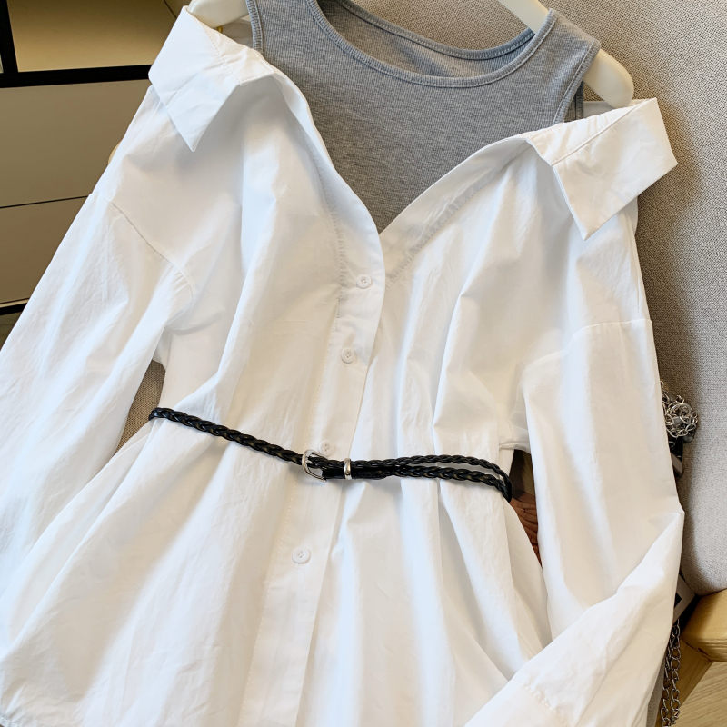 Autumn strapless shirt pinched waist France style tops