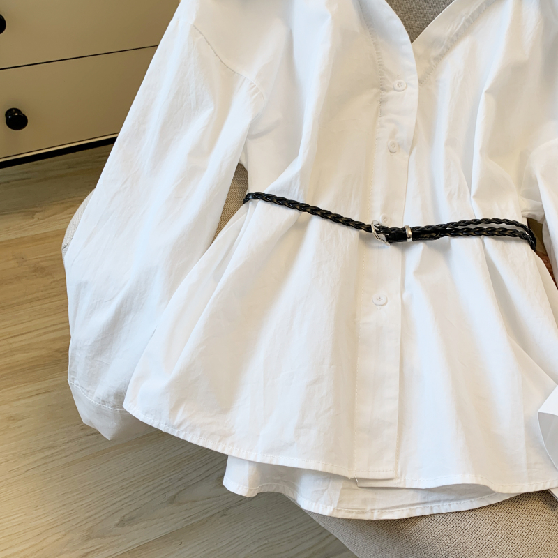Autumn strapless shirt pinched waist France style tops