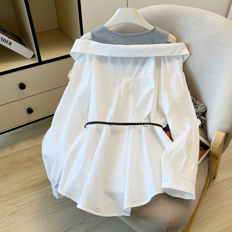 Autumn strapless shirt pinched waist France style tops