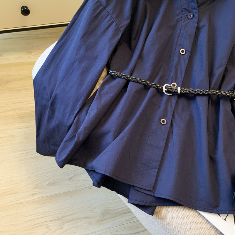 Autumn strapless shirt pinched waist France style tops