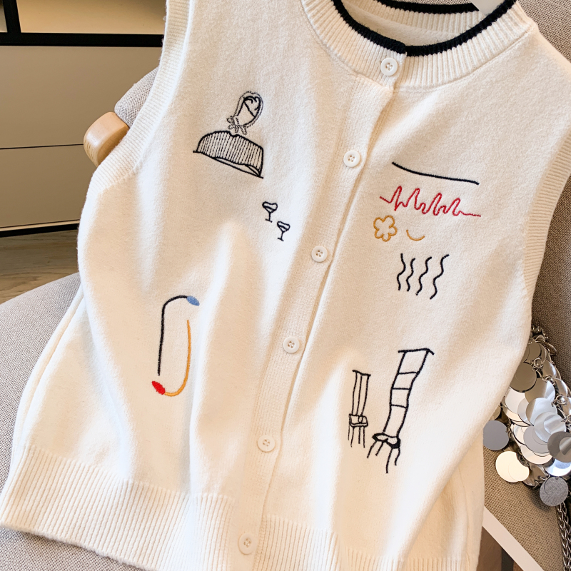 Sleeveless niche waistcoat embroidery cardigan