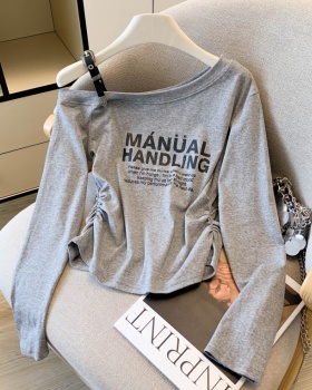 Shoulder strap tops long sleeve T-shirt for women