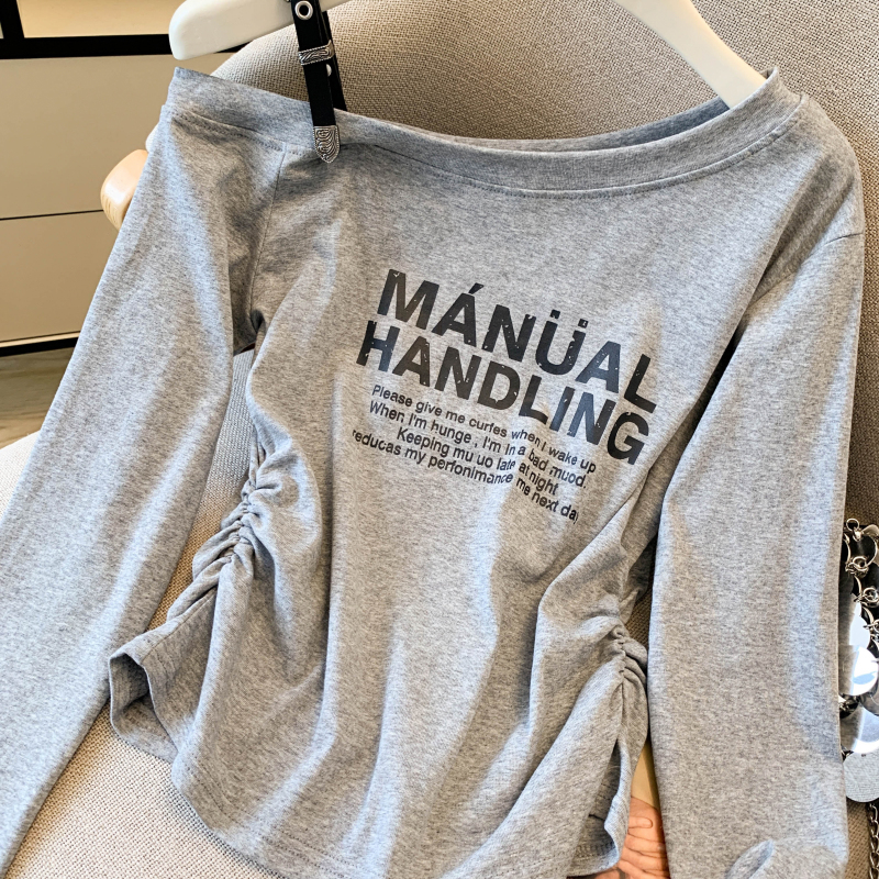 Shoulder strap tops long sleeve T-shirt for women