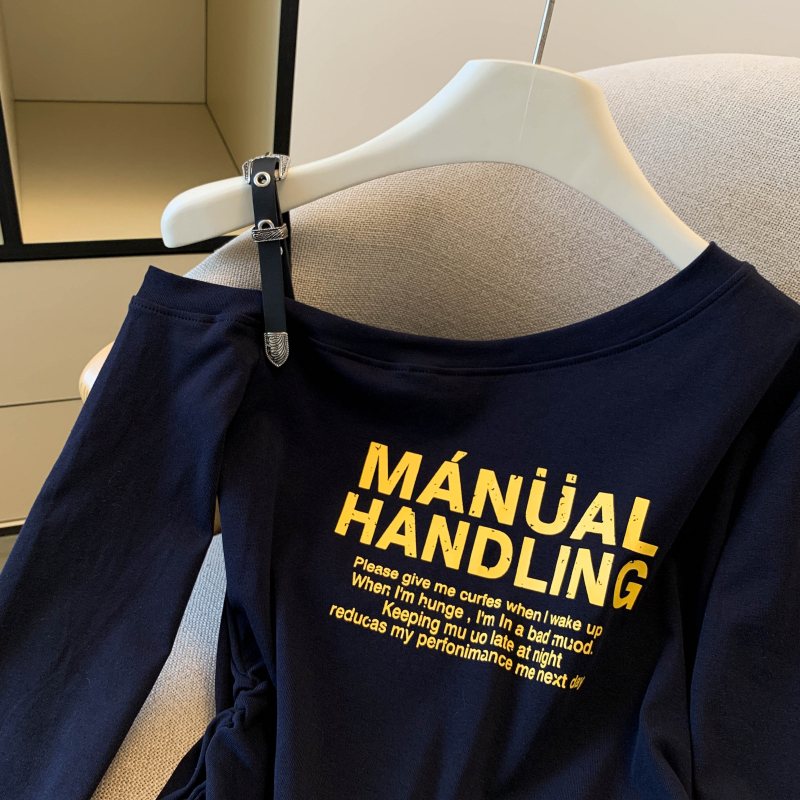 Shoulder strap tops long sleeve T-shirt for women