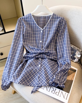 Autumn plaid shirt Western style lace tops for women