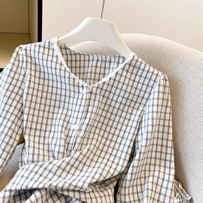 Autumn plaid shirt Western style lace tops for women