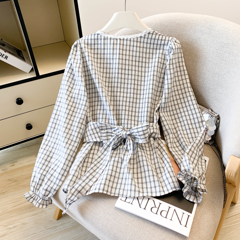 Autumn plaid shirt Western style lace tops for women