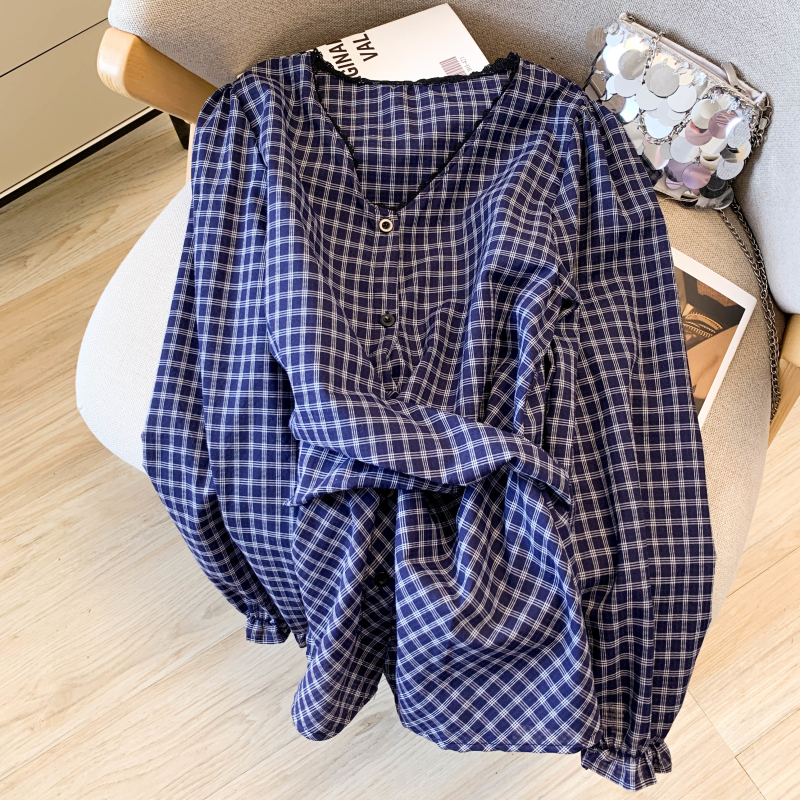 Autumn plaid shirt Western style lace tops for women