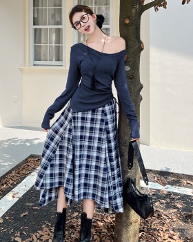 Irregular Korean style T-shirt big skirt drawstring tops 2pcs set