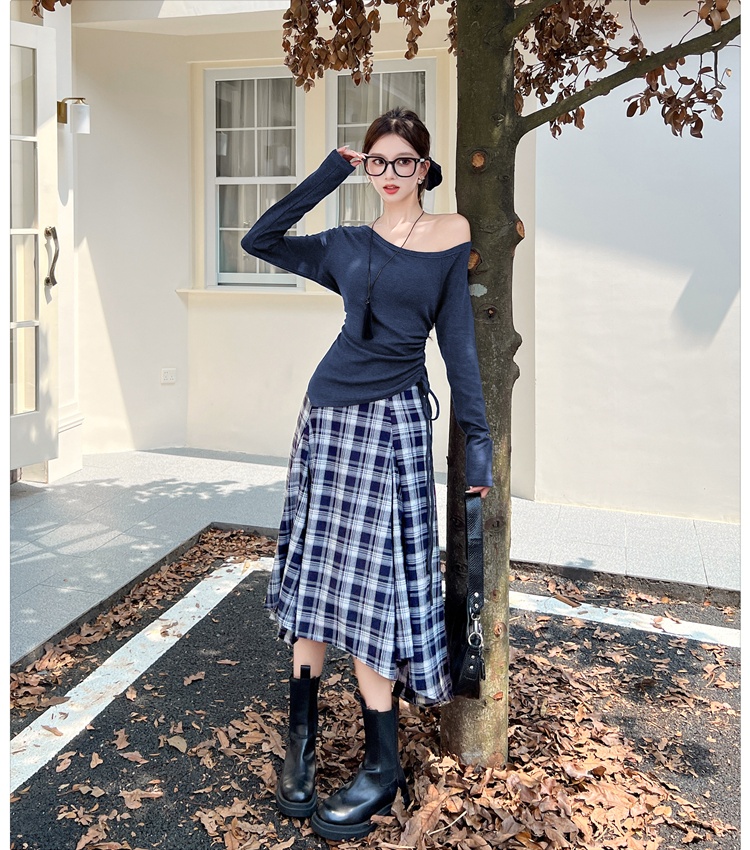 Irregular Korean style T-shirt big skirt drawstring tops 2pcs set