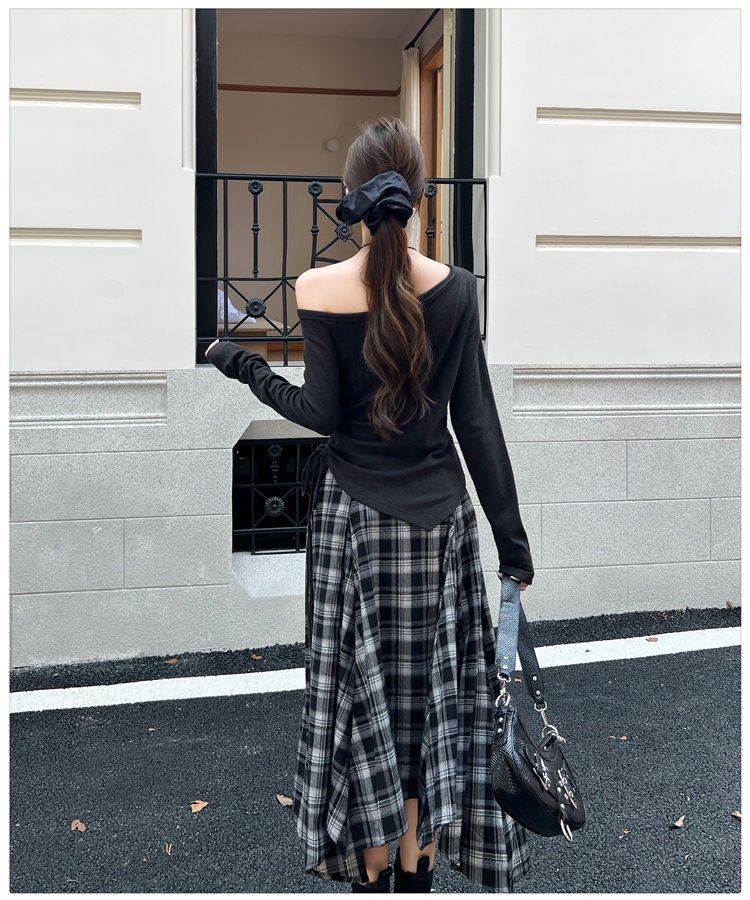 Irregular Korean style T-shirt big skirt drawstring tops 2pcs set