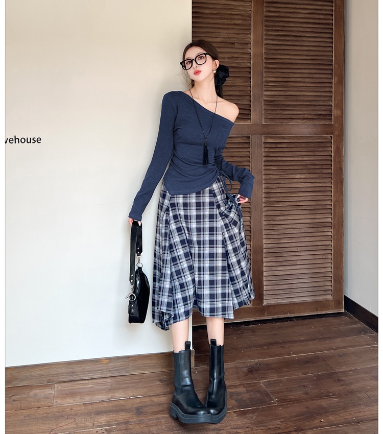 Irregular Korean style T-shirt big skirt drawstring tops 2pcs set